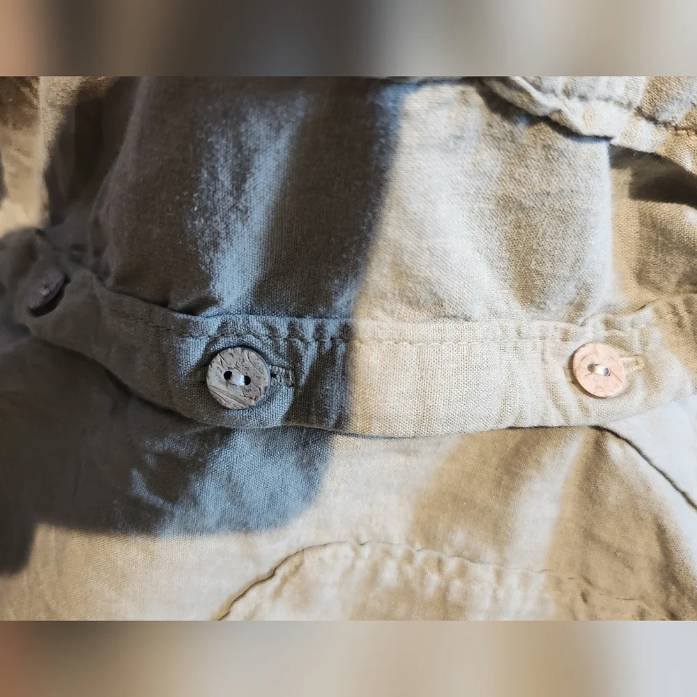 Zara Xs Oversize Green Casual Button Down‎ Shirt Lightweight Cotton Wood Buttons - Picture 5 of 6